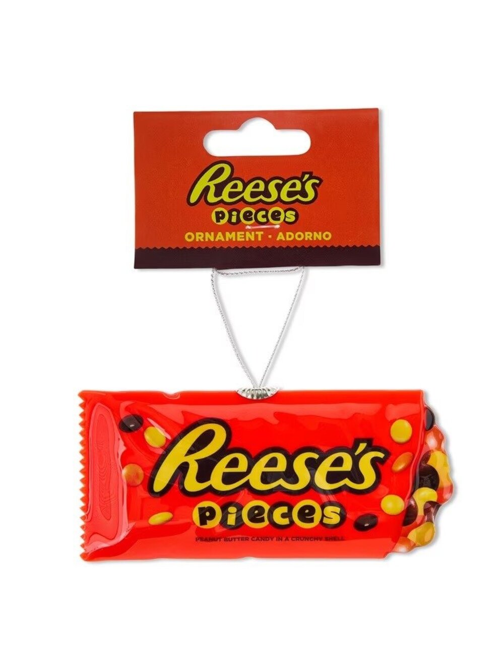 Reeses' Pieces Candy Decoupage Christmas Holiday Ornament 4" Orange by Ruz NEW!
